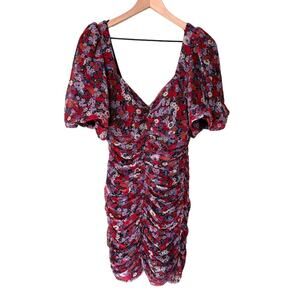 Zara New Floral Draped Low Plunge Neck Dress Size Small